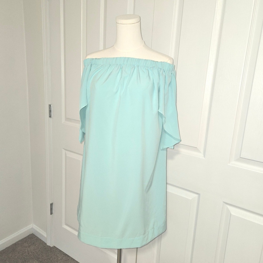Rachel Antonoff Dress Womens Small Aqua Blue Off Shoulder Flutter Sleeve Mini
